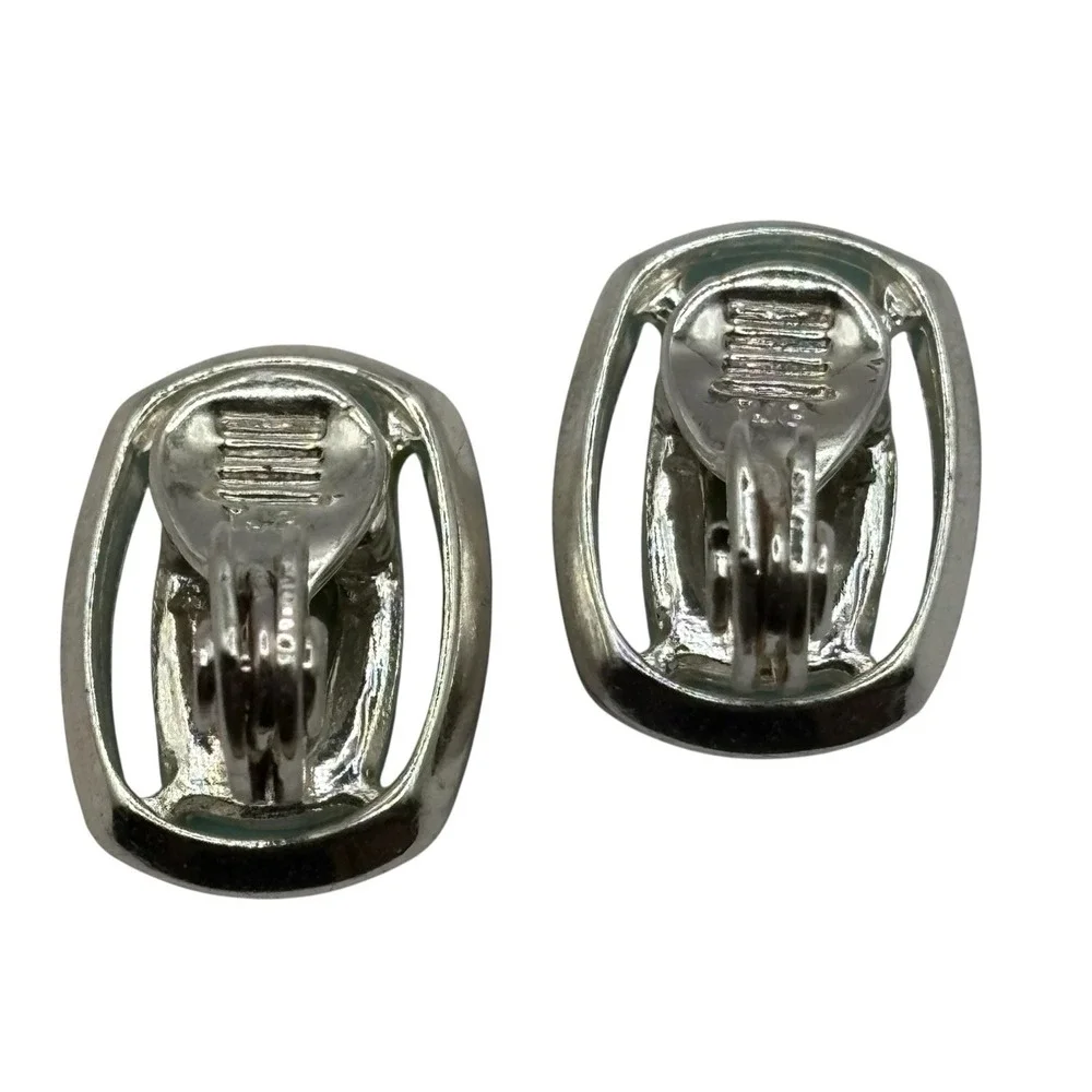Faux Turquoise Clip On Earrings Silver‎ Tone Vintage TJG The Jewelry Group Open